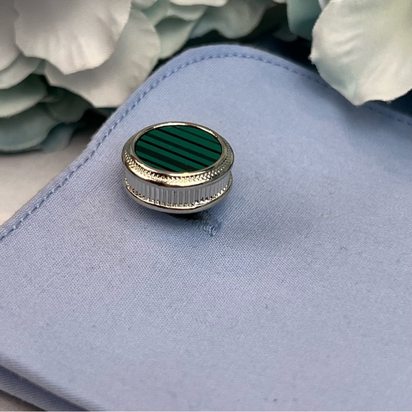 Stunning Green Malachite Round Silver Cufflinks - Picture 14 of 16